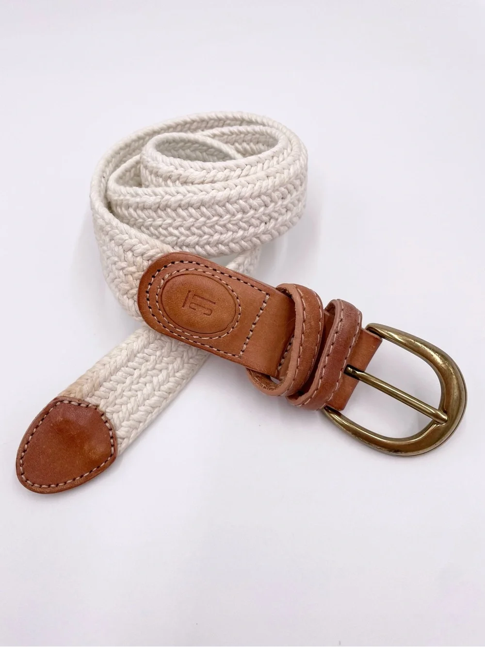 Vintage 90s Liz Claiborne White Woven Braided Belt 30.5